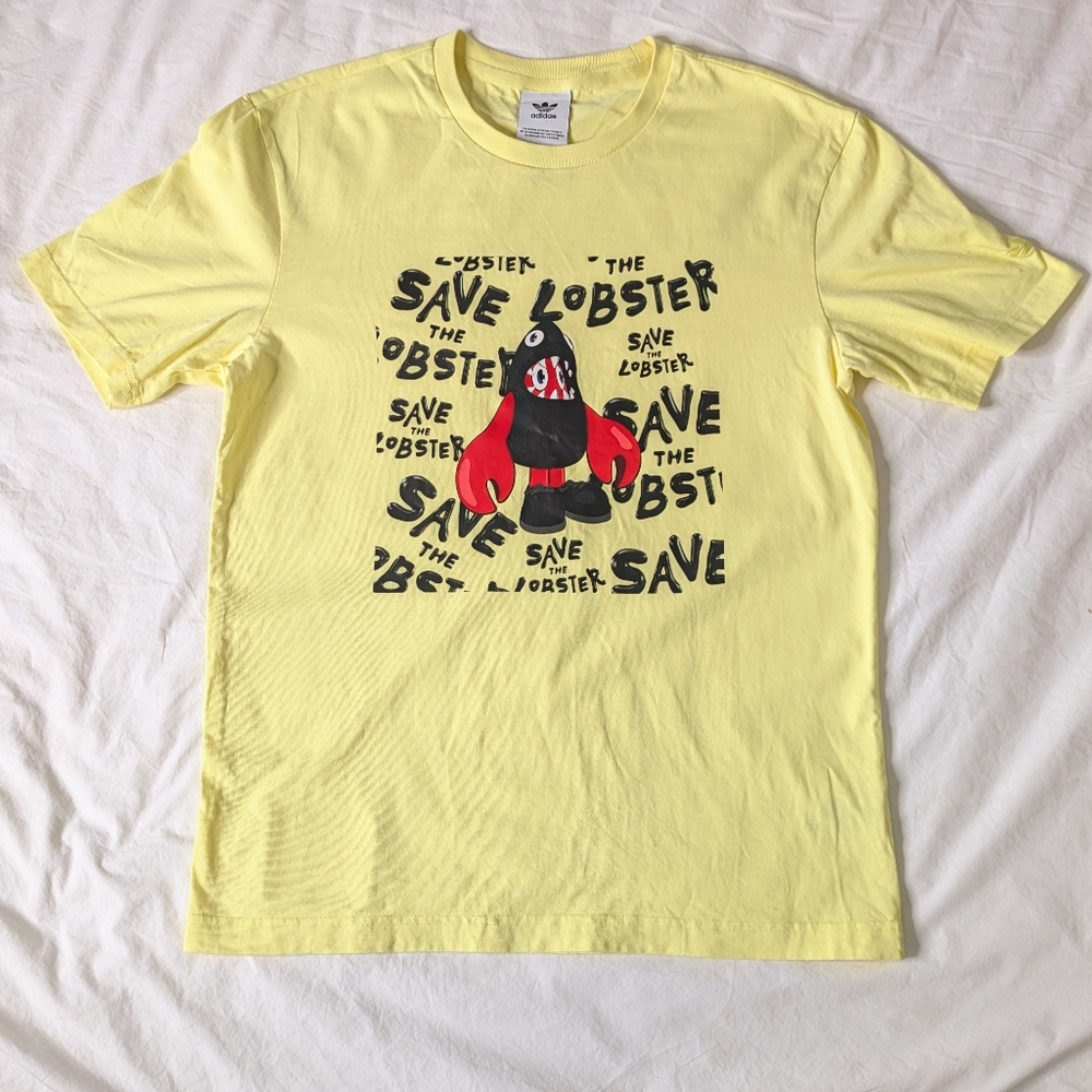 Adidas T-shirt - men's small yellow Save The Lobster t-shirt